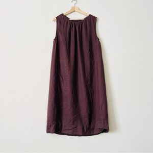 Flax MEDIUM 100% linen pocketed midi dress in Espresso brown